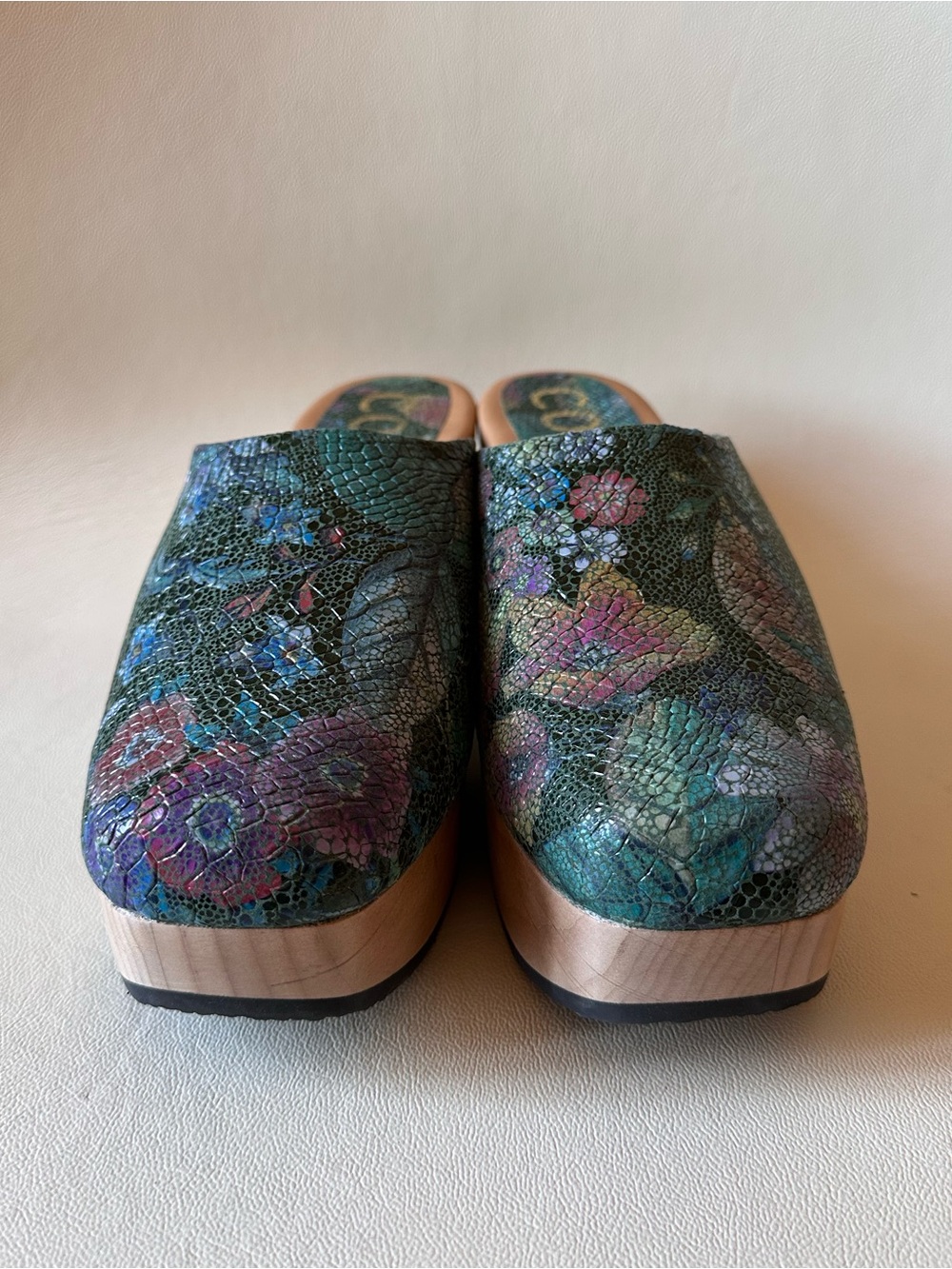 Johnny Was Calleen Cordero Caprina Leather Blue Floral Mule Clogs Size 9 - Picture 3 of 5
